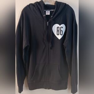 Victoria's Secret Love Pink Full Zip Hoodie Sweatshirt Black White Heart Logo S